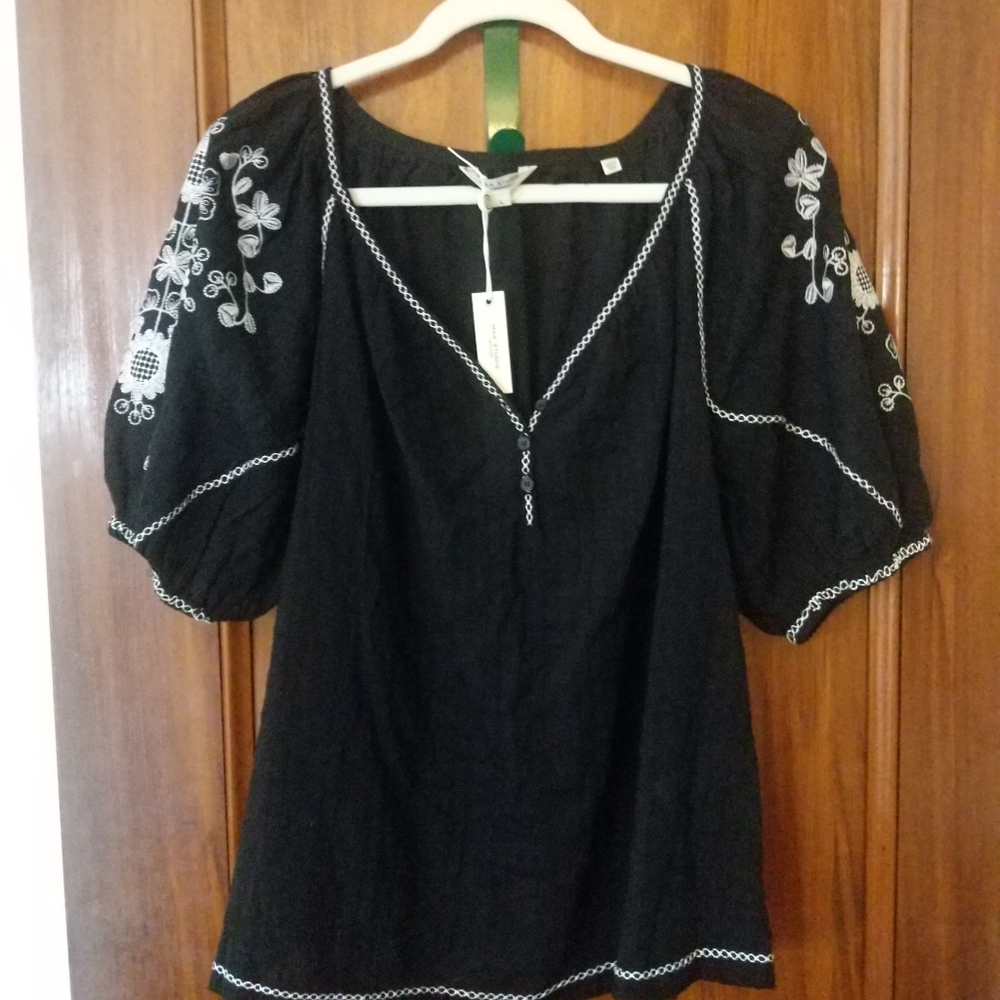 Black and white peasant blouse